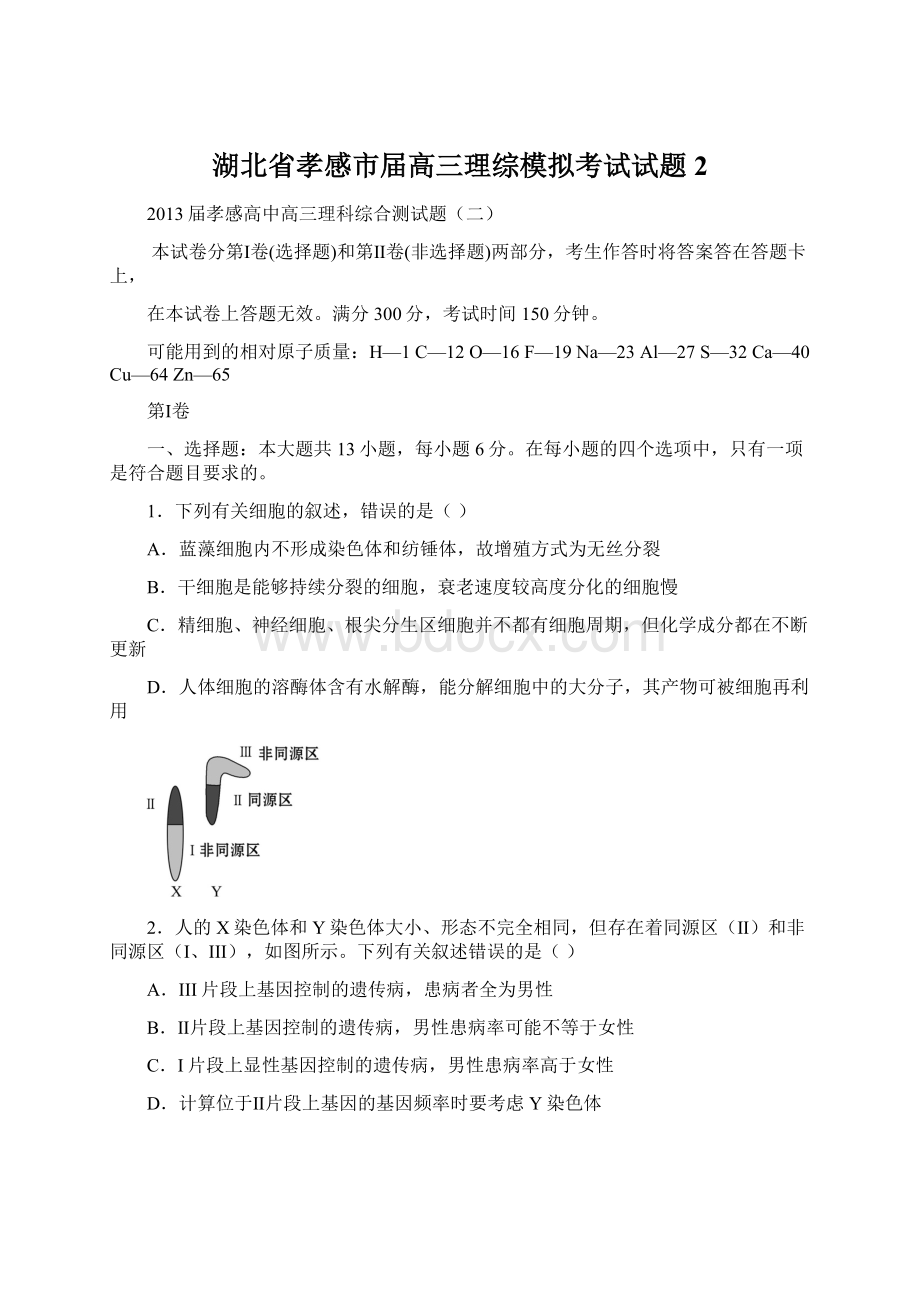 湖北省孝感市届高三理综模拟考试试题2文档格式.docx