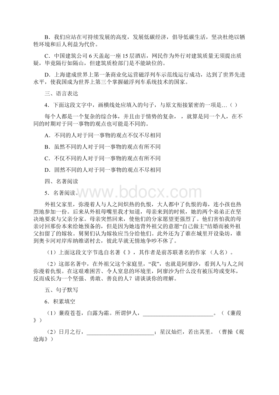 山东省临沂市平邑县阳光中学届九年级中考模拟七语文试题Word文件下载.docx_第2页