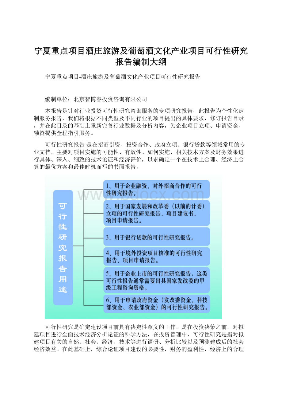 宁夏重点项目酒庄旅游及葡萄酒文化产业项目可行性研究报告编制大纲.docx