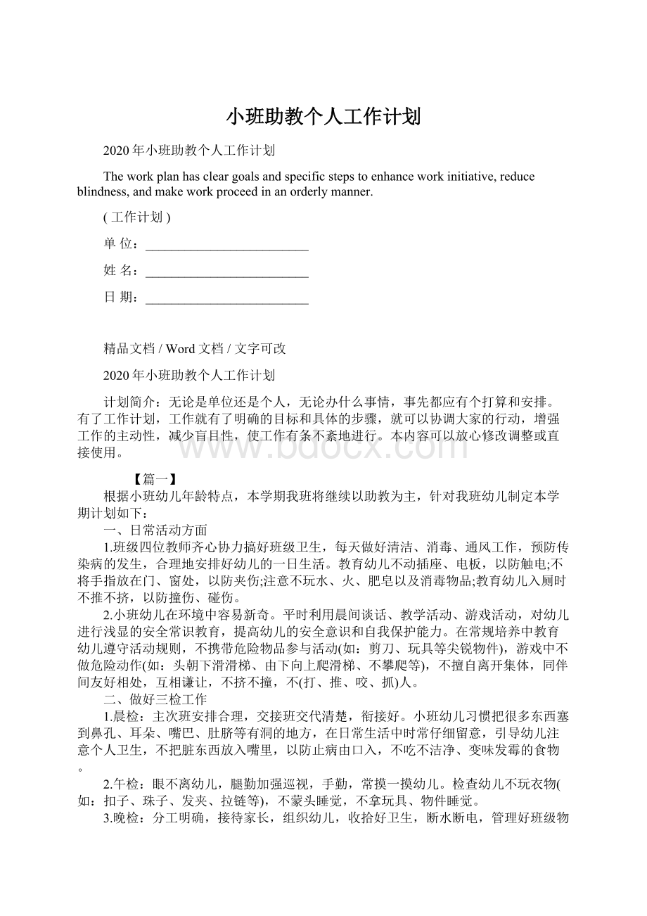 小班助教个人工作计划Word格式.docx