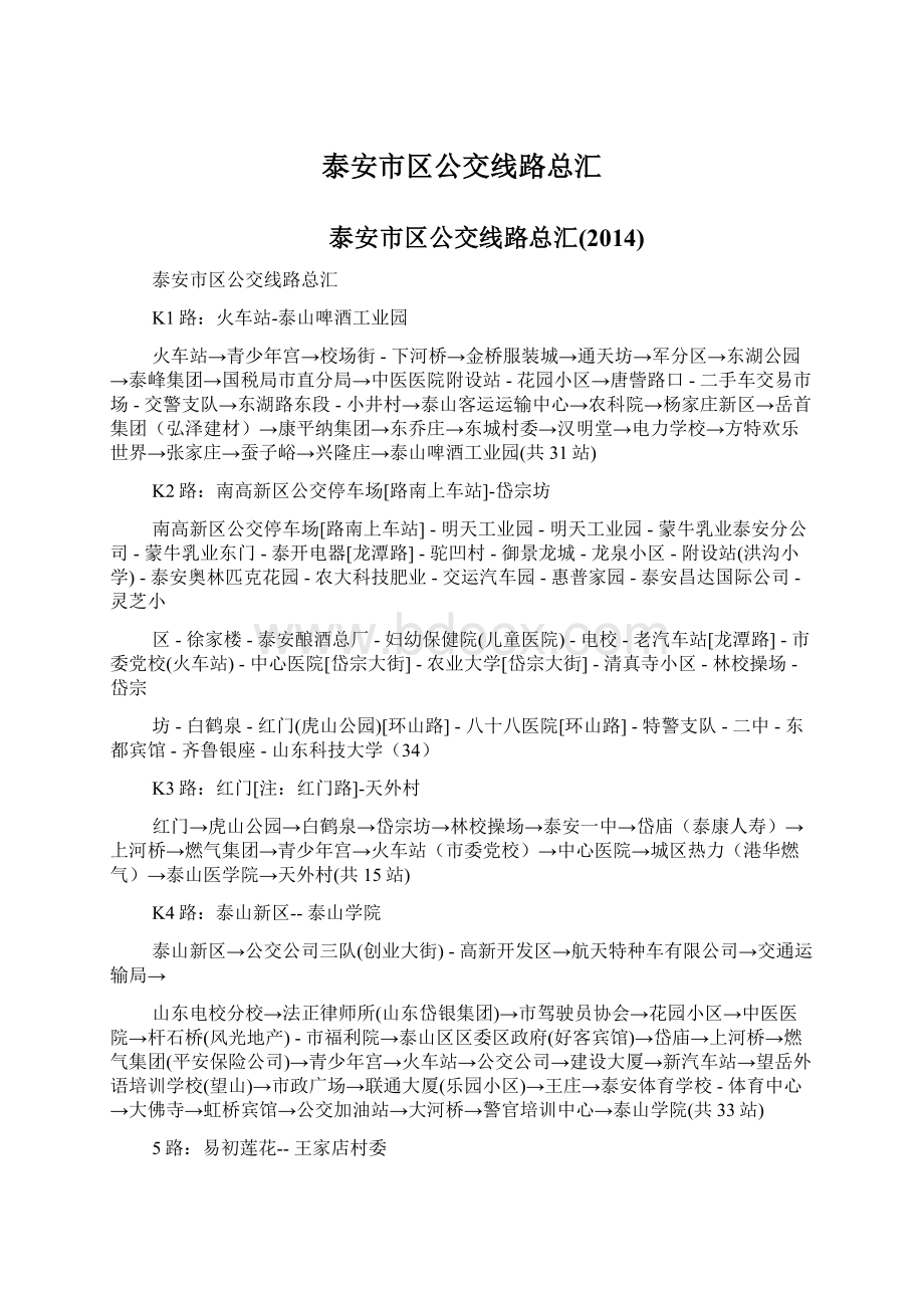 泰安市区公交线路总汇Word下载.docx