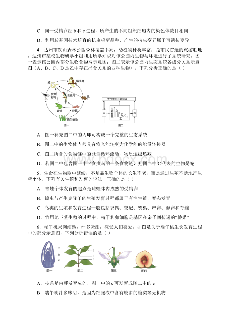 四川省达州市中考生物试题含答案解析.docx_第2页