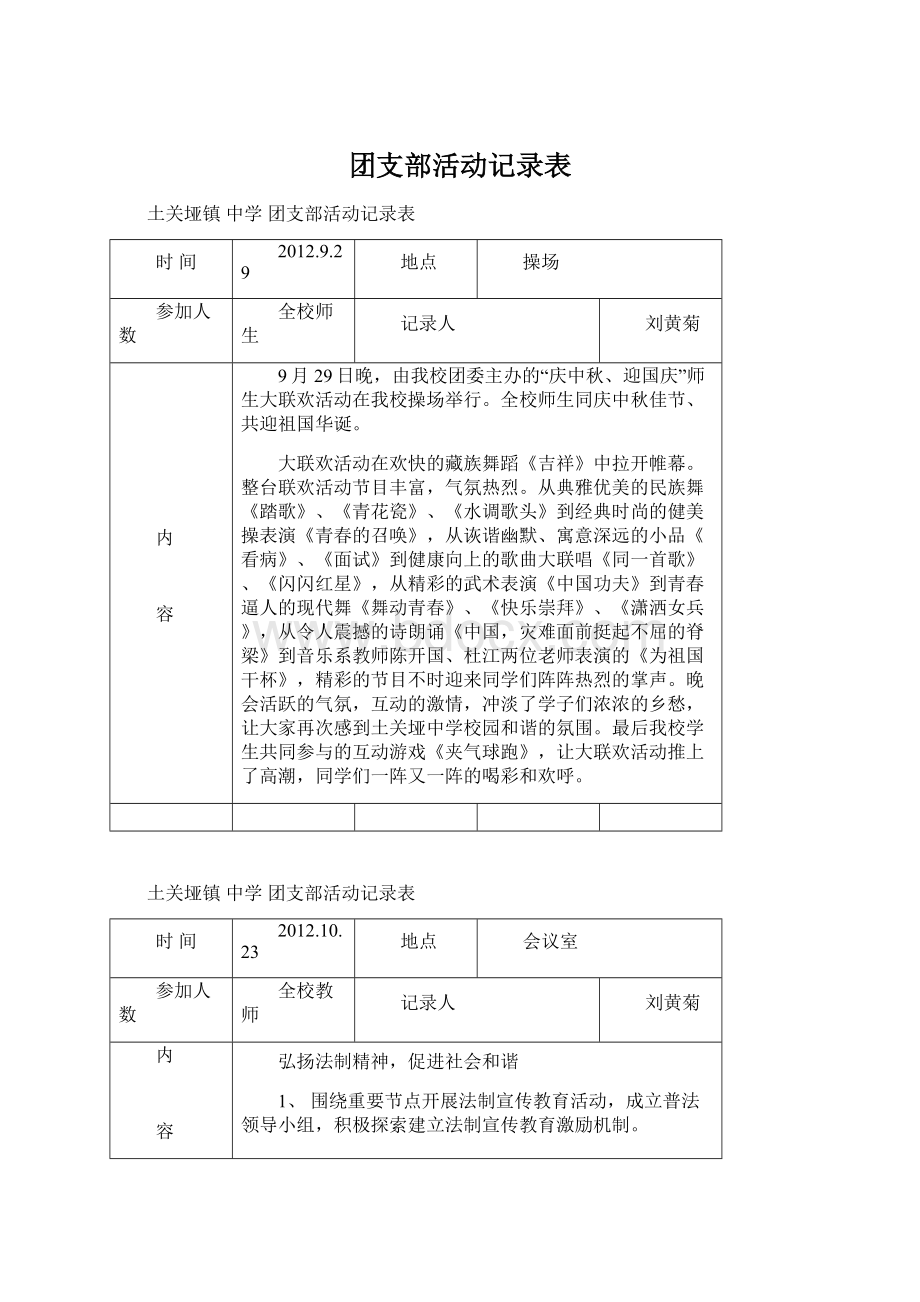 团支部活动记录表Word文档格式.docx_第1页