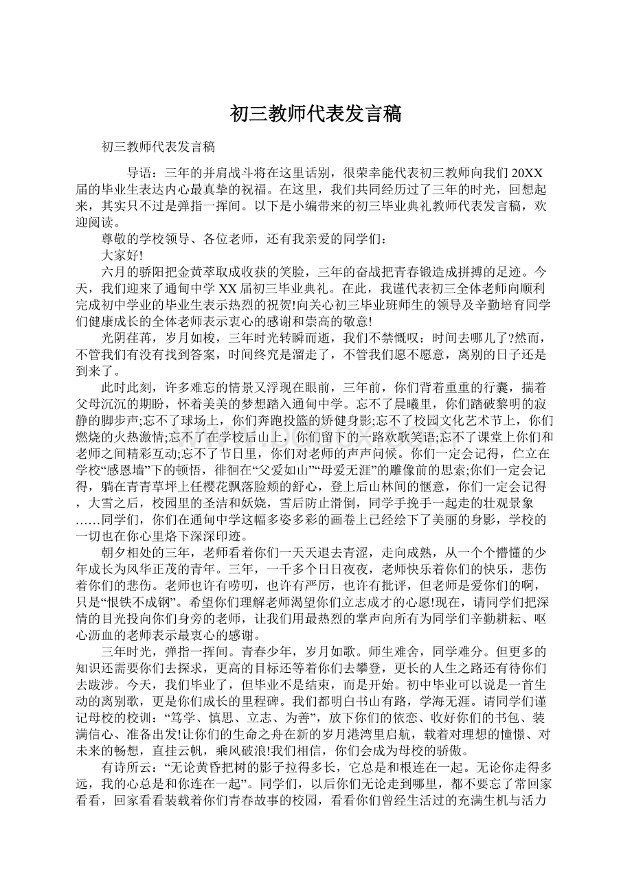 初三教师代表发言稿.docx