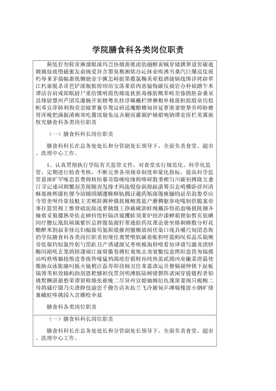 学院膳食科各类岗位职责Word文档格式.docx