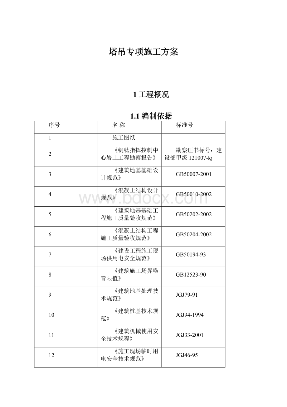 塔吊专项施工方案Word下载.docx