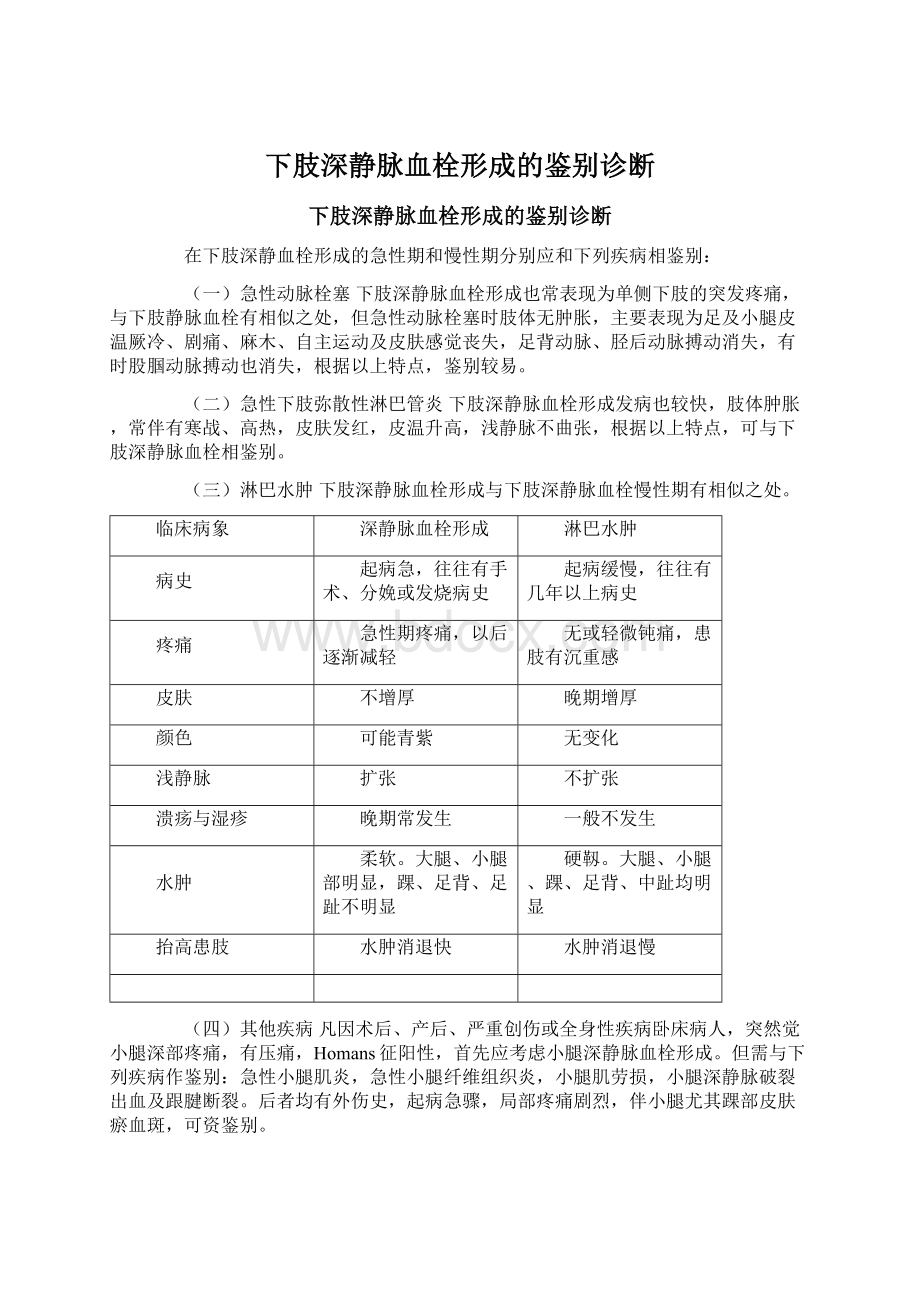 下肢深静脉血栓形成的鉴别诊断文档格式.docx_第1页