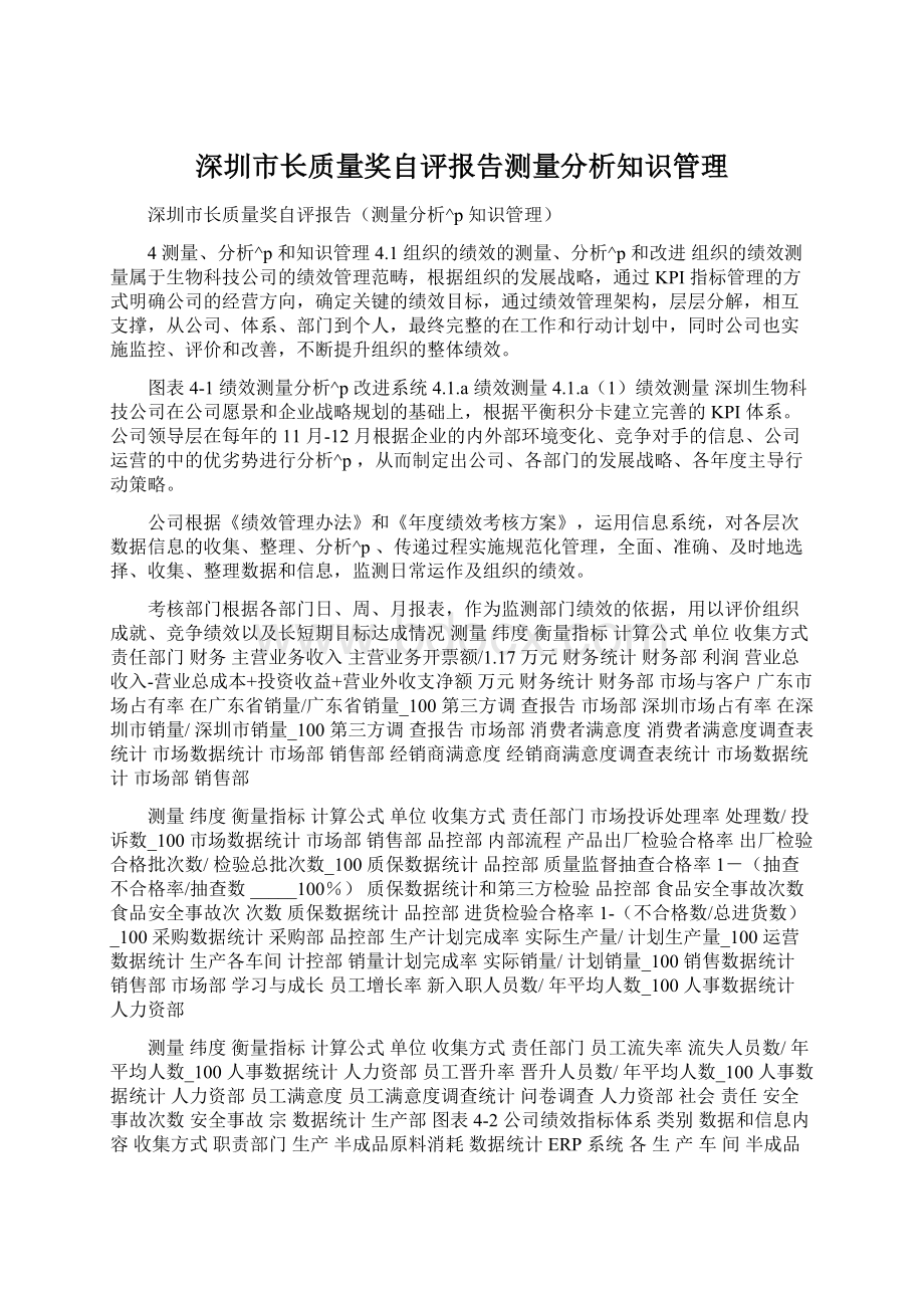 深圳市长质量奖自评报告测量分析知识管理Word文档格式.docx