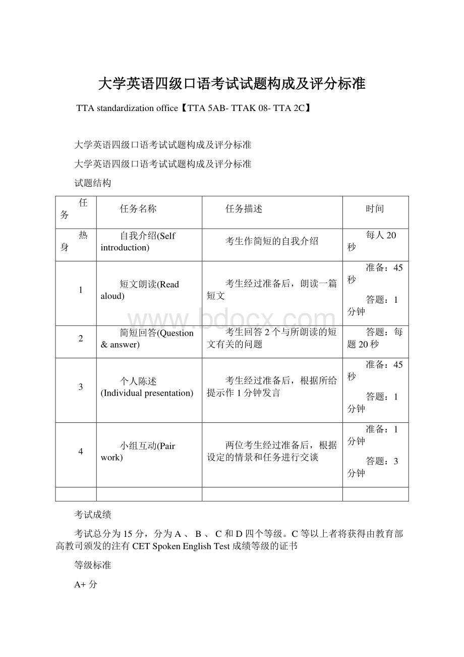 大学英语四级口语考试试题构成及评分标准.docx_第1页