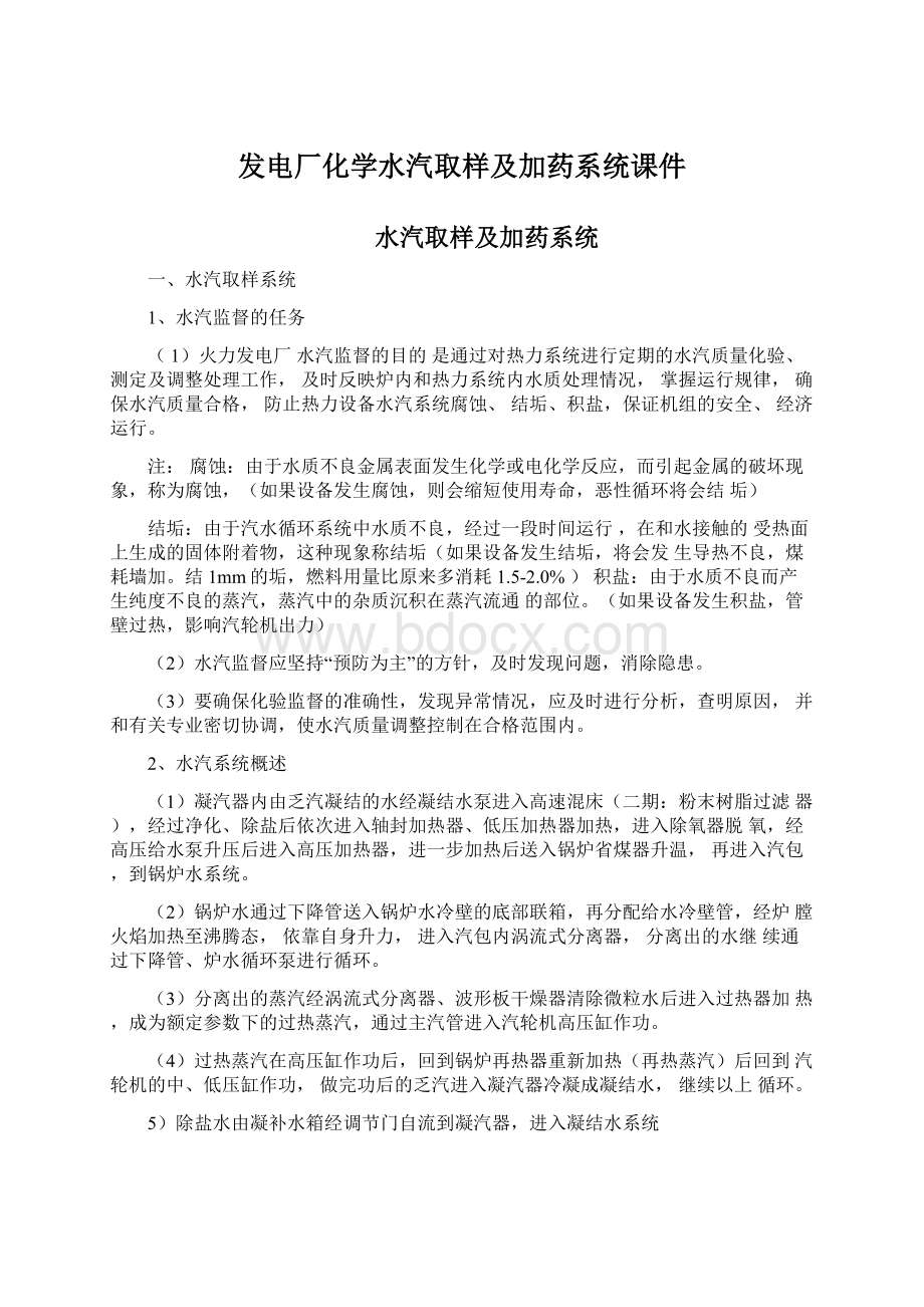 发电厂化学水汽取样及加药系统课件Word文件下载.docx