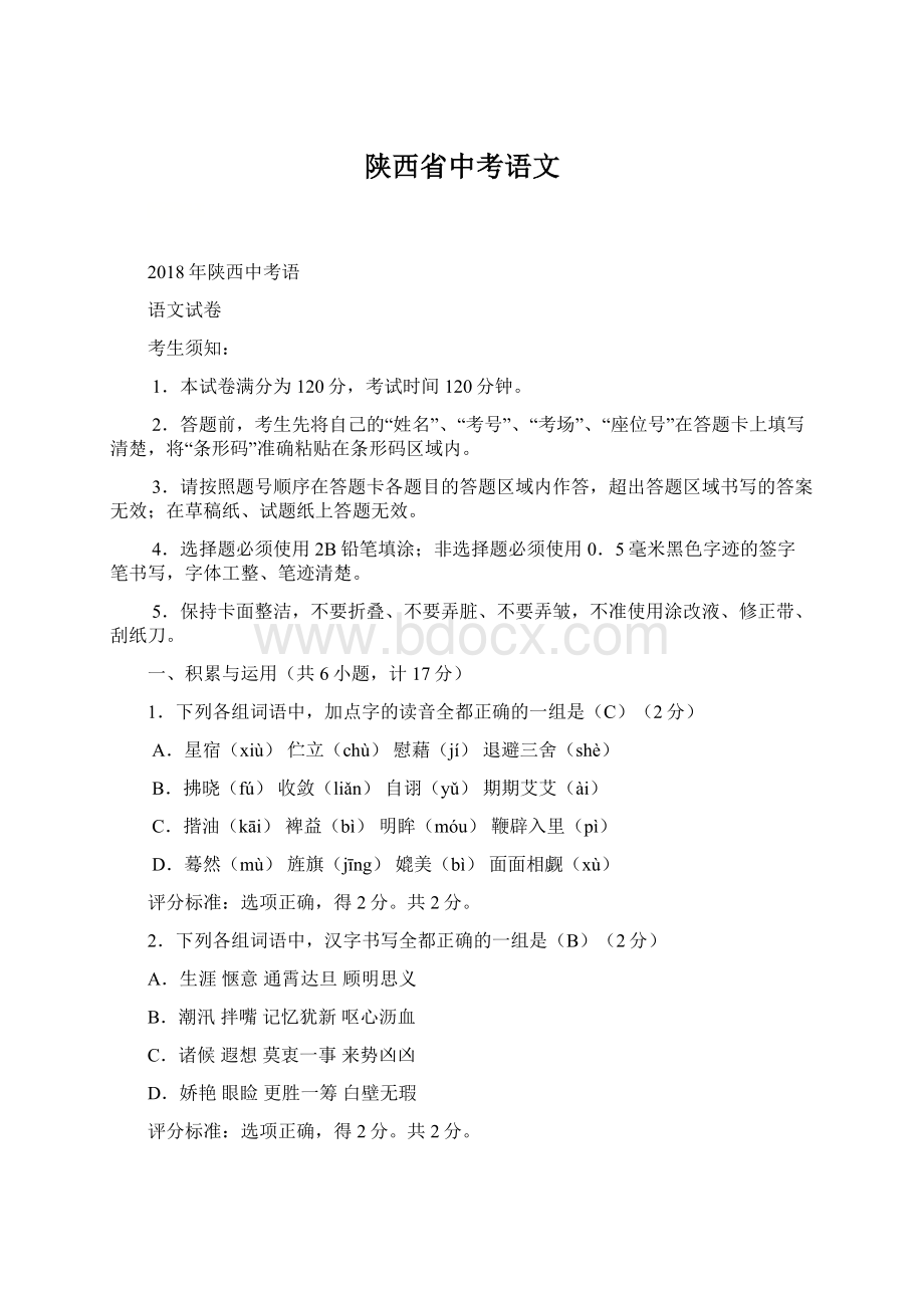 陕西省中考语文Word文档下载推荐.docx