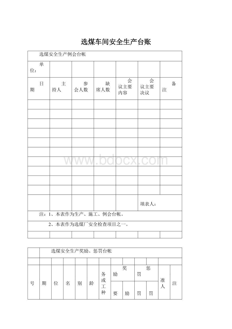 选煤车间安全生产台账.docx