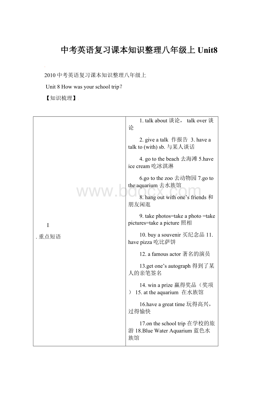 中考英语复习课本知识整理八年级上Unit8.docx_第1页