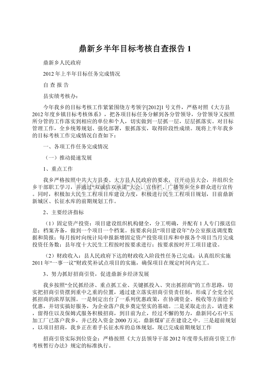 鼎新乡半年目标考核自查报告1Word文档下载推荐.docx