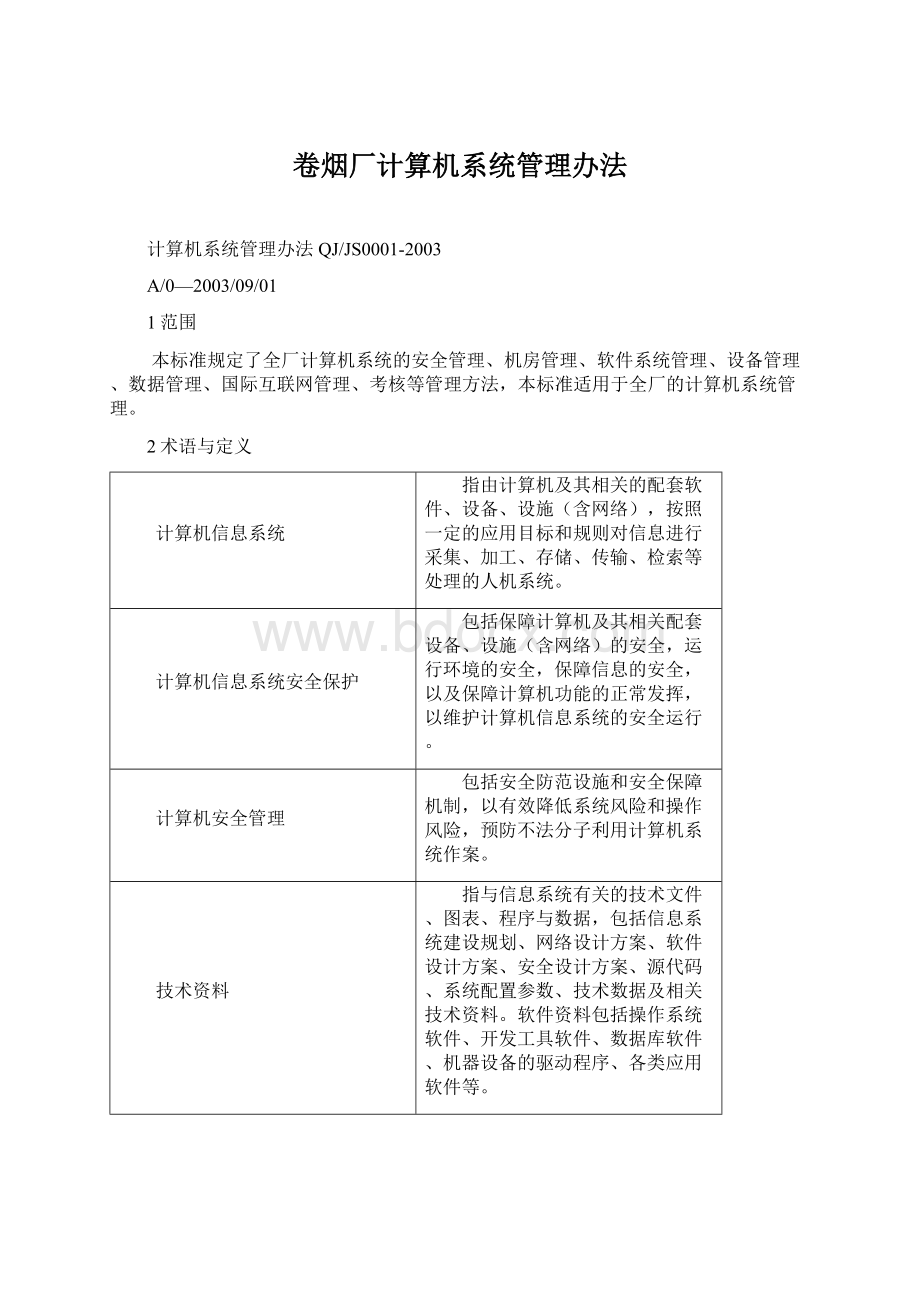 卷烟厂计算机系统管理办法Word文档下载推荐.docx_第1页