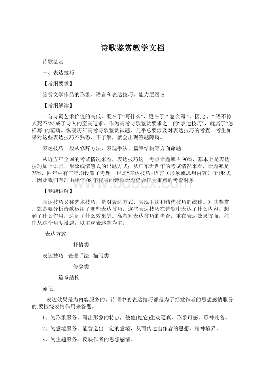 诗歌鉴赏教学文档文档格式.docx