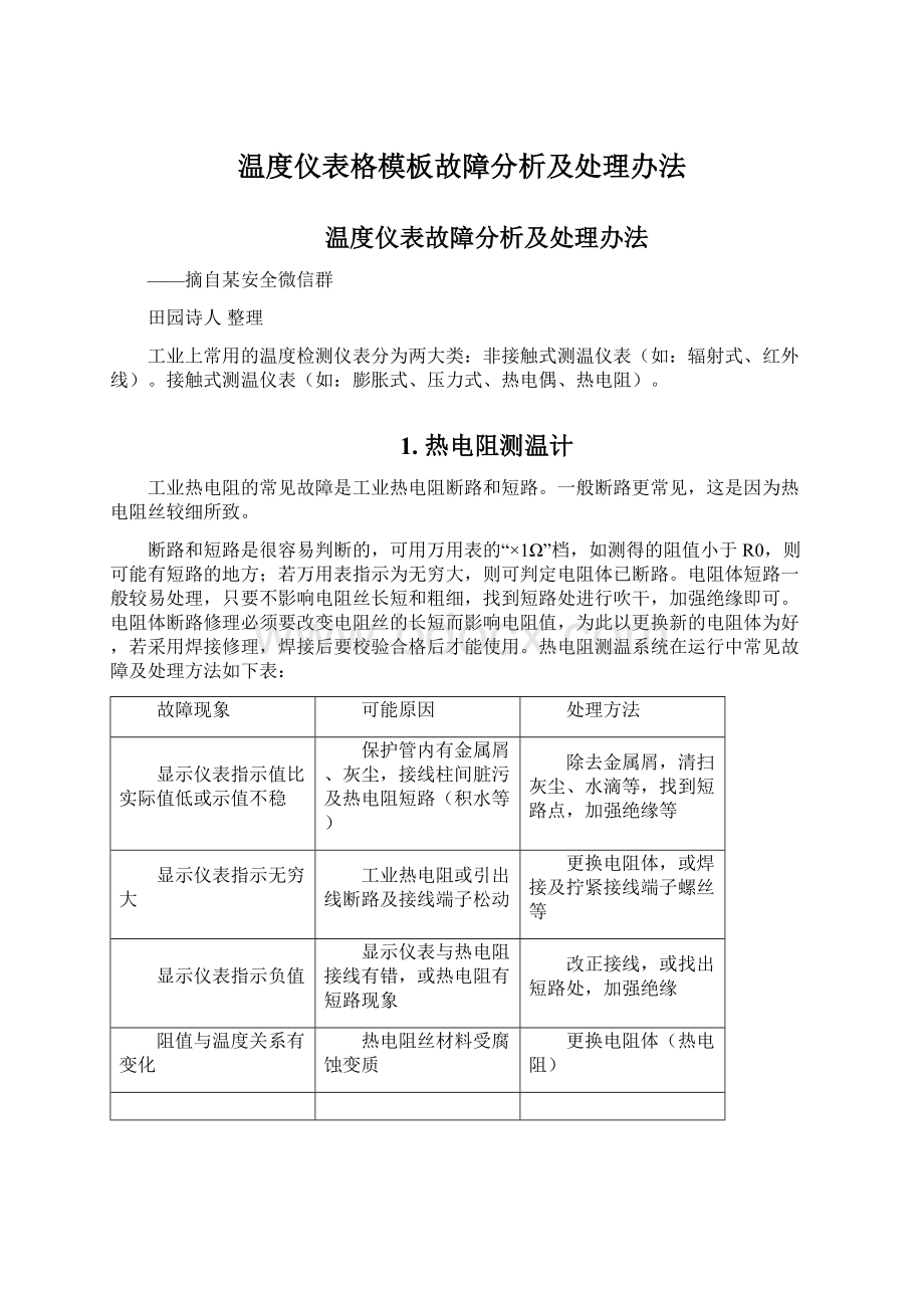 温度仪表格模板故障分析及处理办法.docx