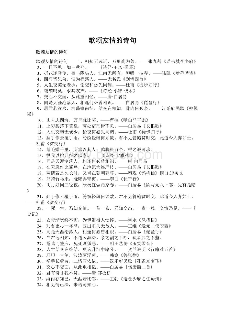 歌颂友情的诗句Word文件下载.docx