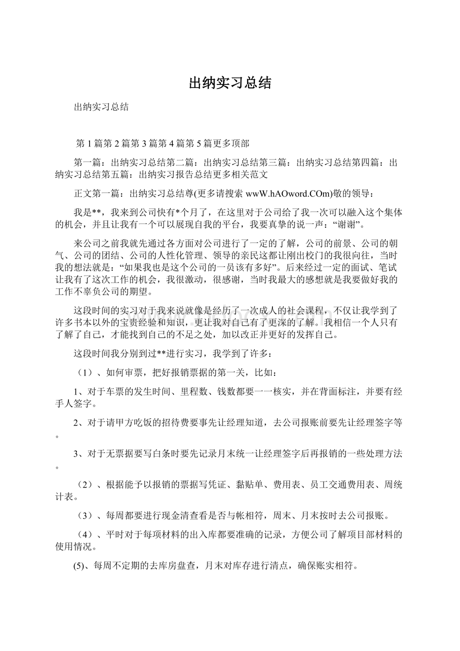 出纳实习总结文档格式.docx