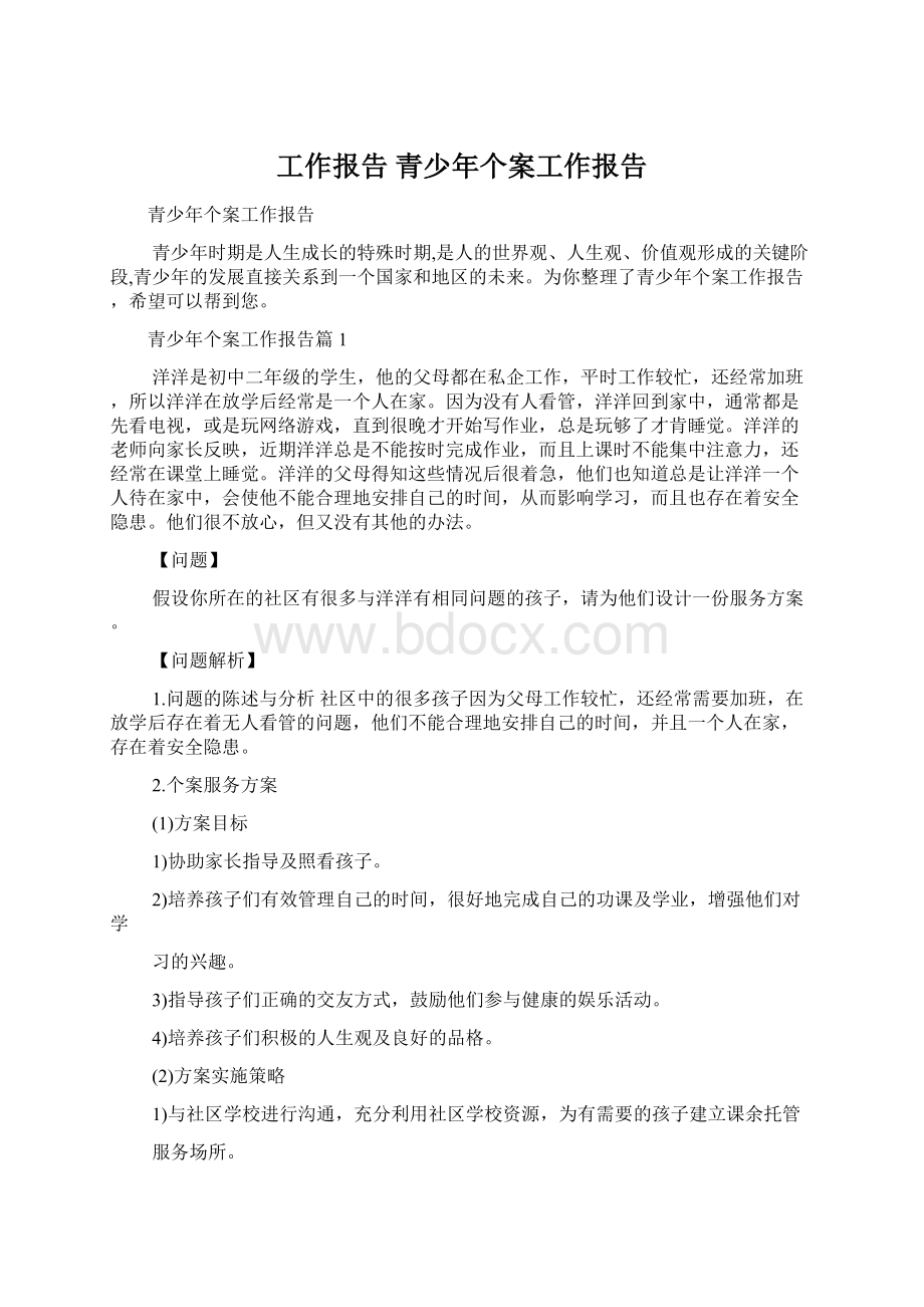 工作报告 青少年个案工作报告文档格式.docx