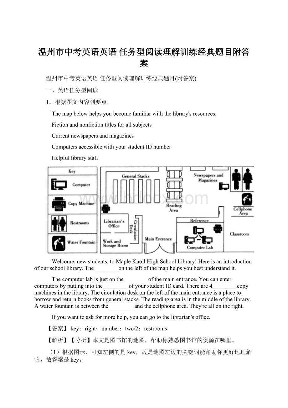 温州市中考英语英语 任务型阅读理解训练经典题目附答案文档格式.docx