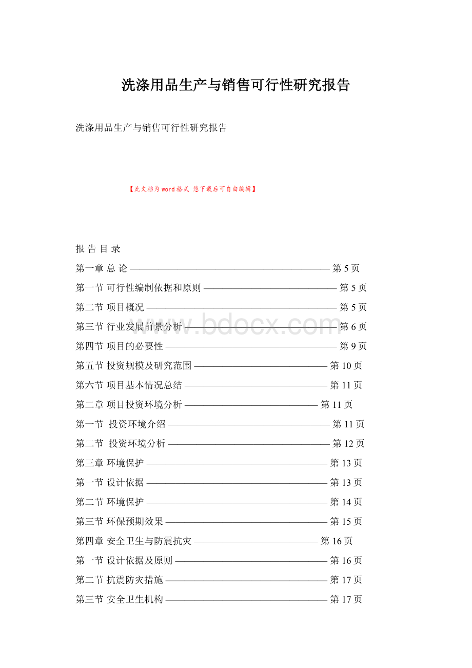 洗涤用品生产与销售可行性研究报告.docx_第1页