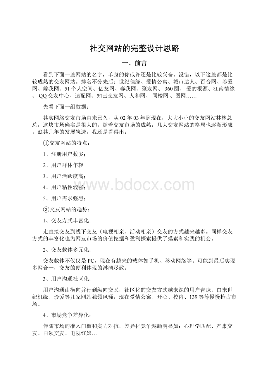 社交网站的完整设计思路Word格式.docx