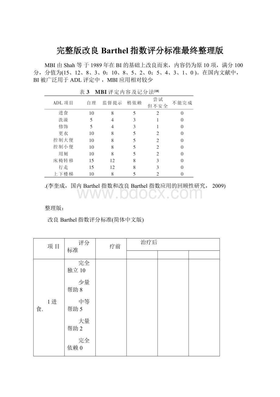 完整版改良Barthel指数评分标准最终整理版Word格式文档下载.docx_第1页