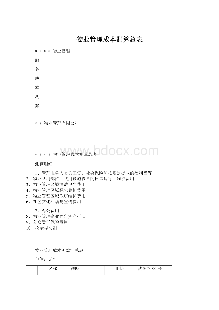 物业管理成本测算总表.docx_第1页