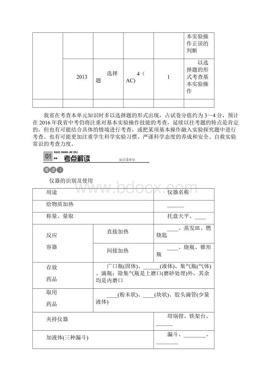 河北省中考化学 第五单元 科学探究 第16讲 常见化学仪器和实验基本操作专项训练 新人教版.docx_第2页