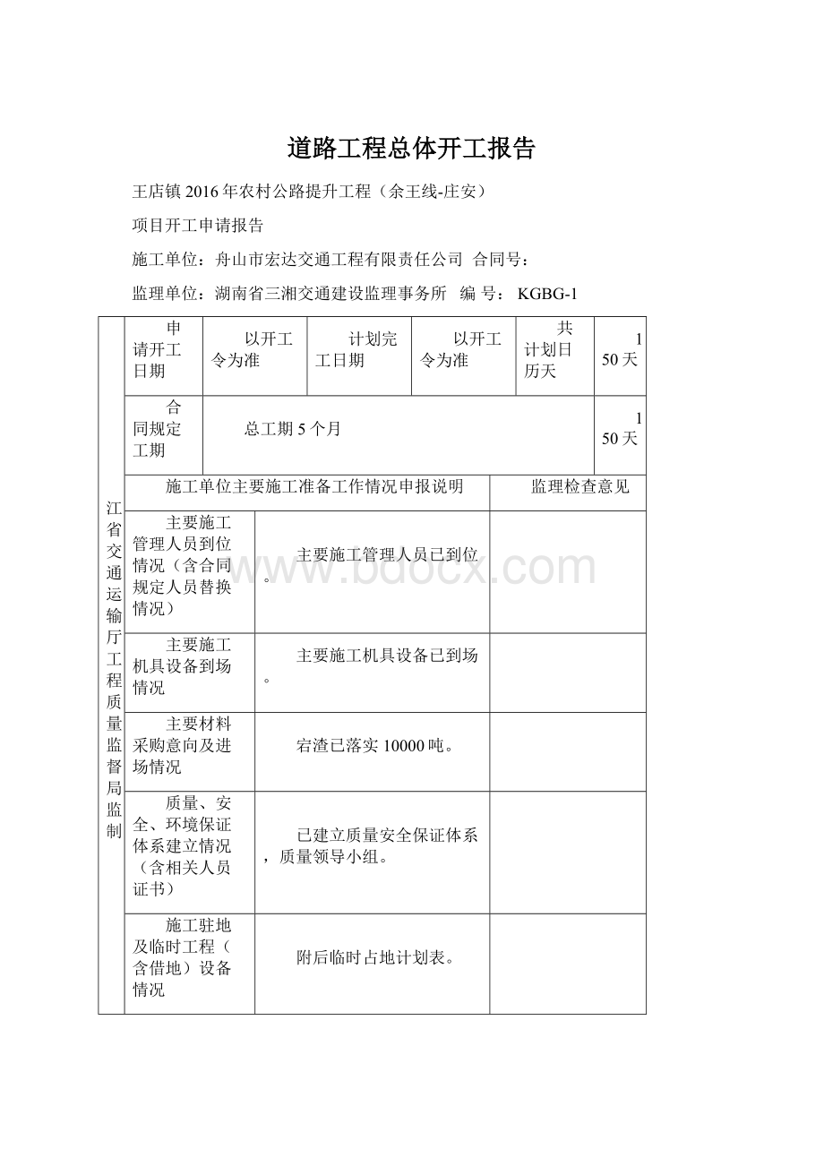 道路工程总体开工报告.docx