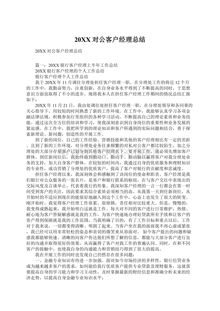 20XX对公客户经理总结.docx_第1页