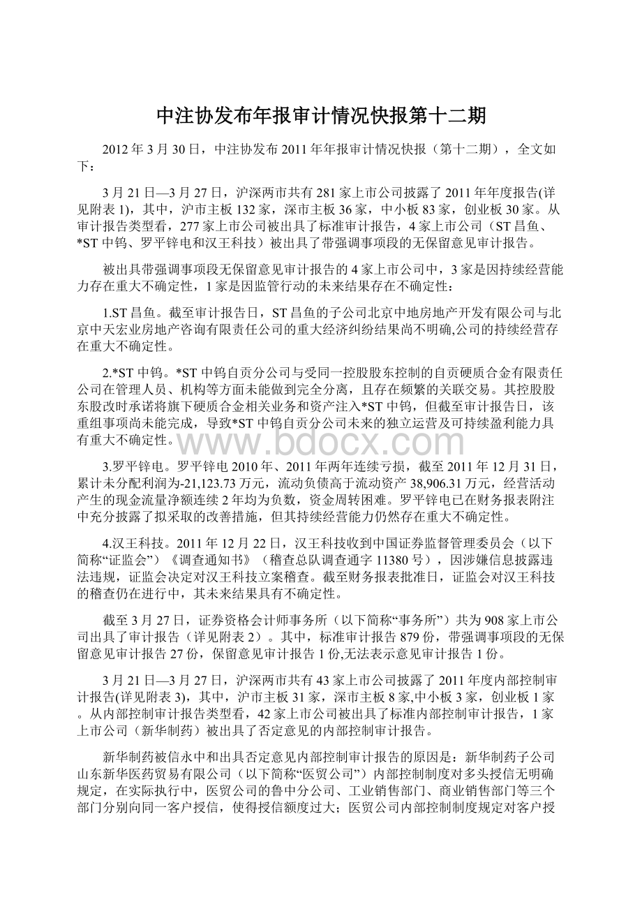 中注协发布年报审计情况快报第十二期.docx_第1页