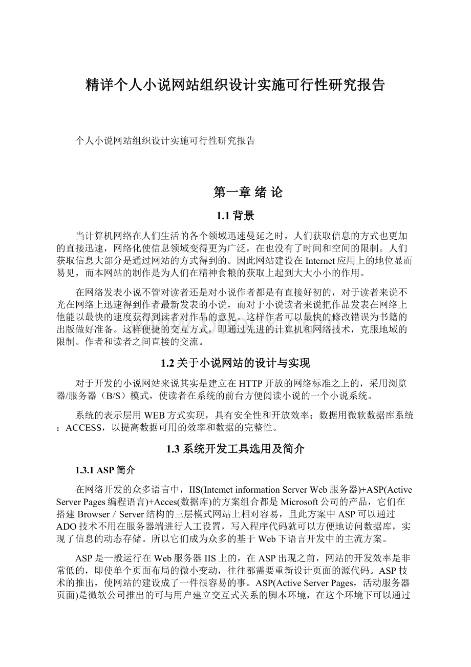 精详个人小说网站组织设计实施可行性研究报告.docx