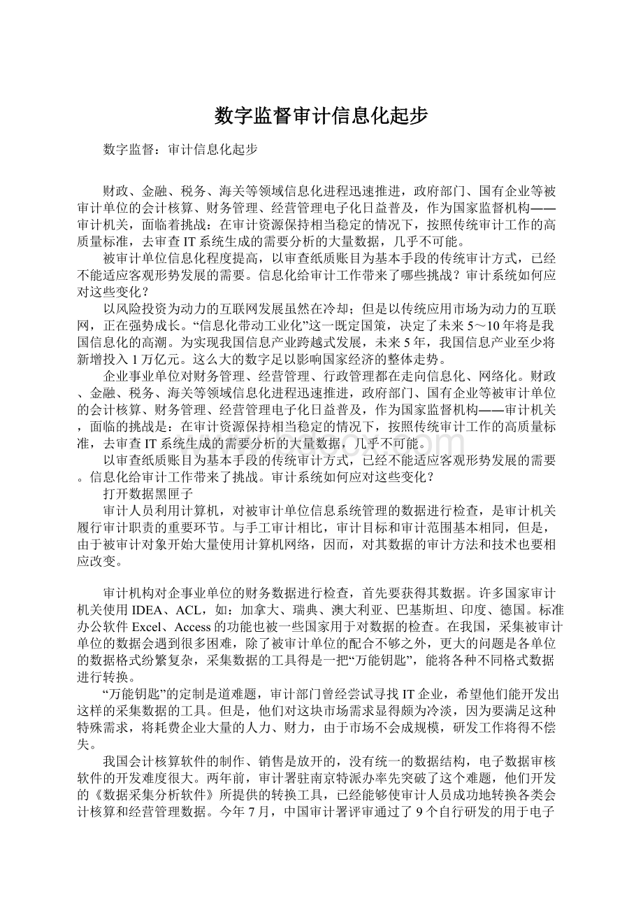 数字监督审计信息化起步Word格式.docx