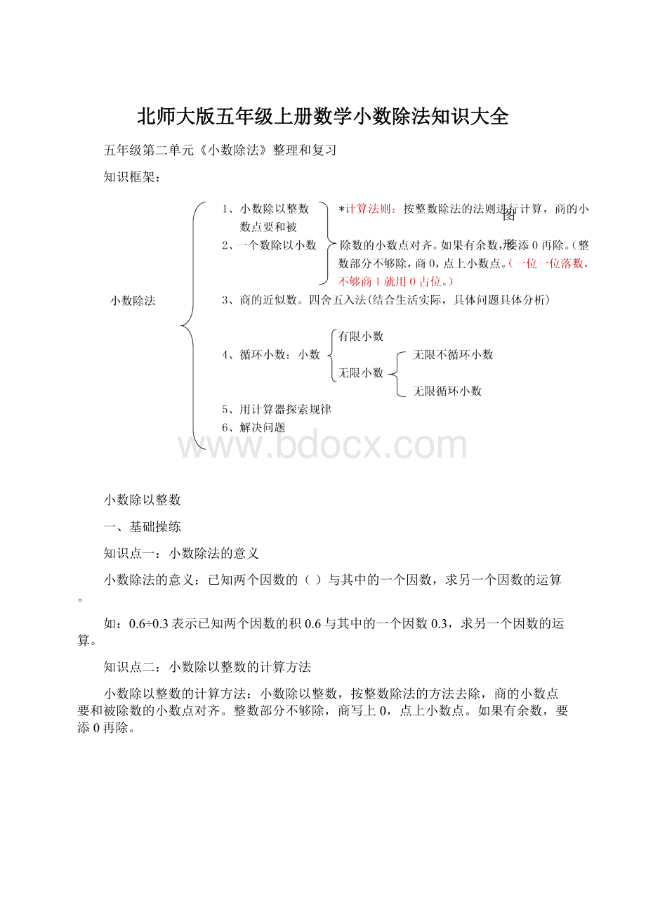 北师大版五年级上册数学小数除法知识大全Word文档格式.docx_第1页