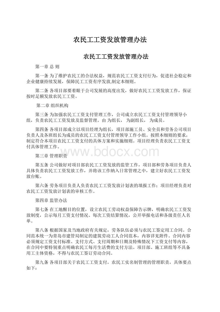 农民工工资发放管理办法Word文档下载推荐.docx