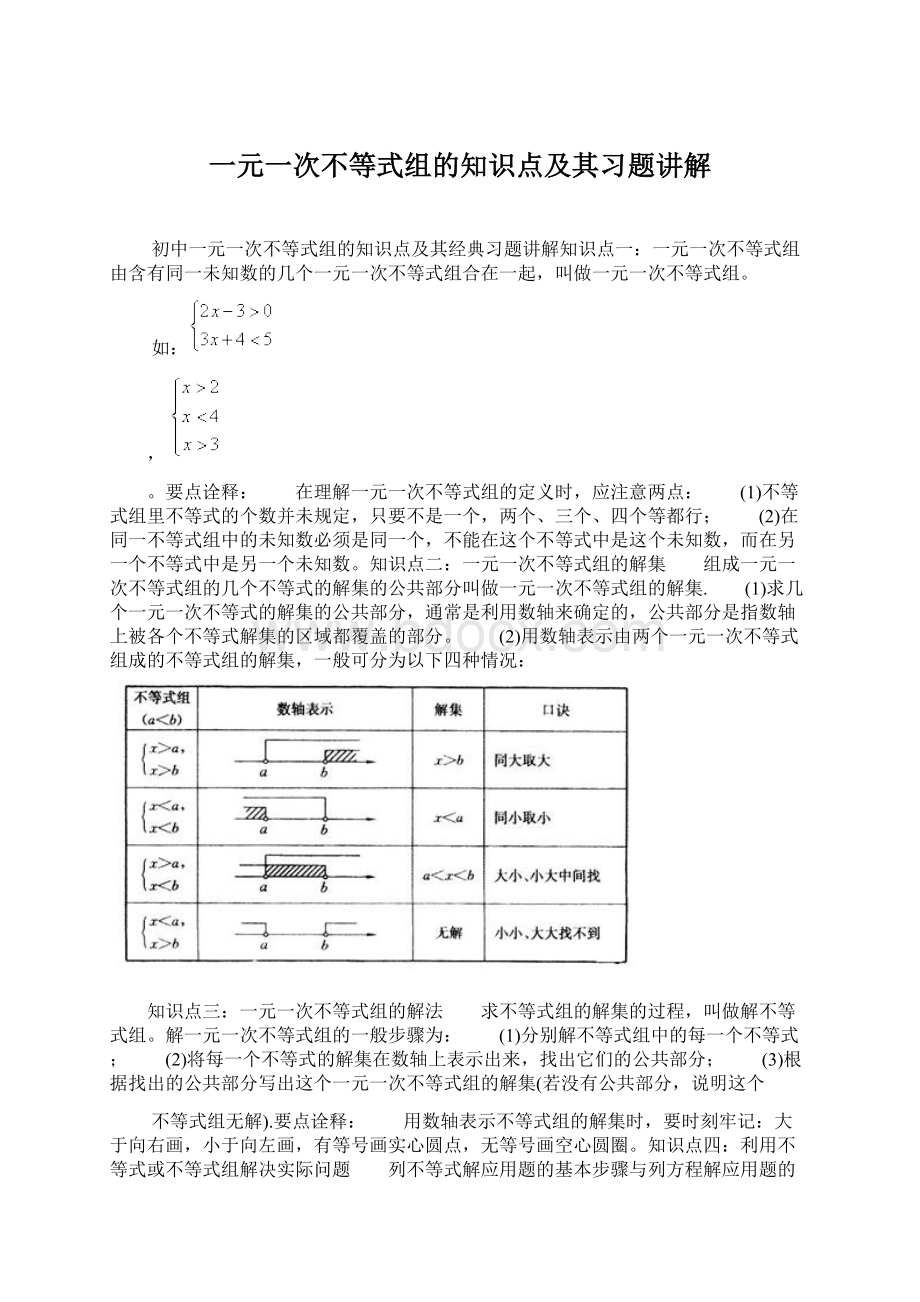 一元一次不等式组的知识点及其习题讲解.docx