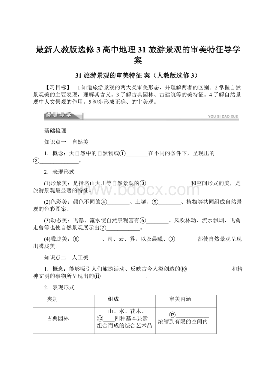 最新人教版选修3高中地理31 旅游景观的审美特征导学案.docx_第1页