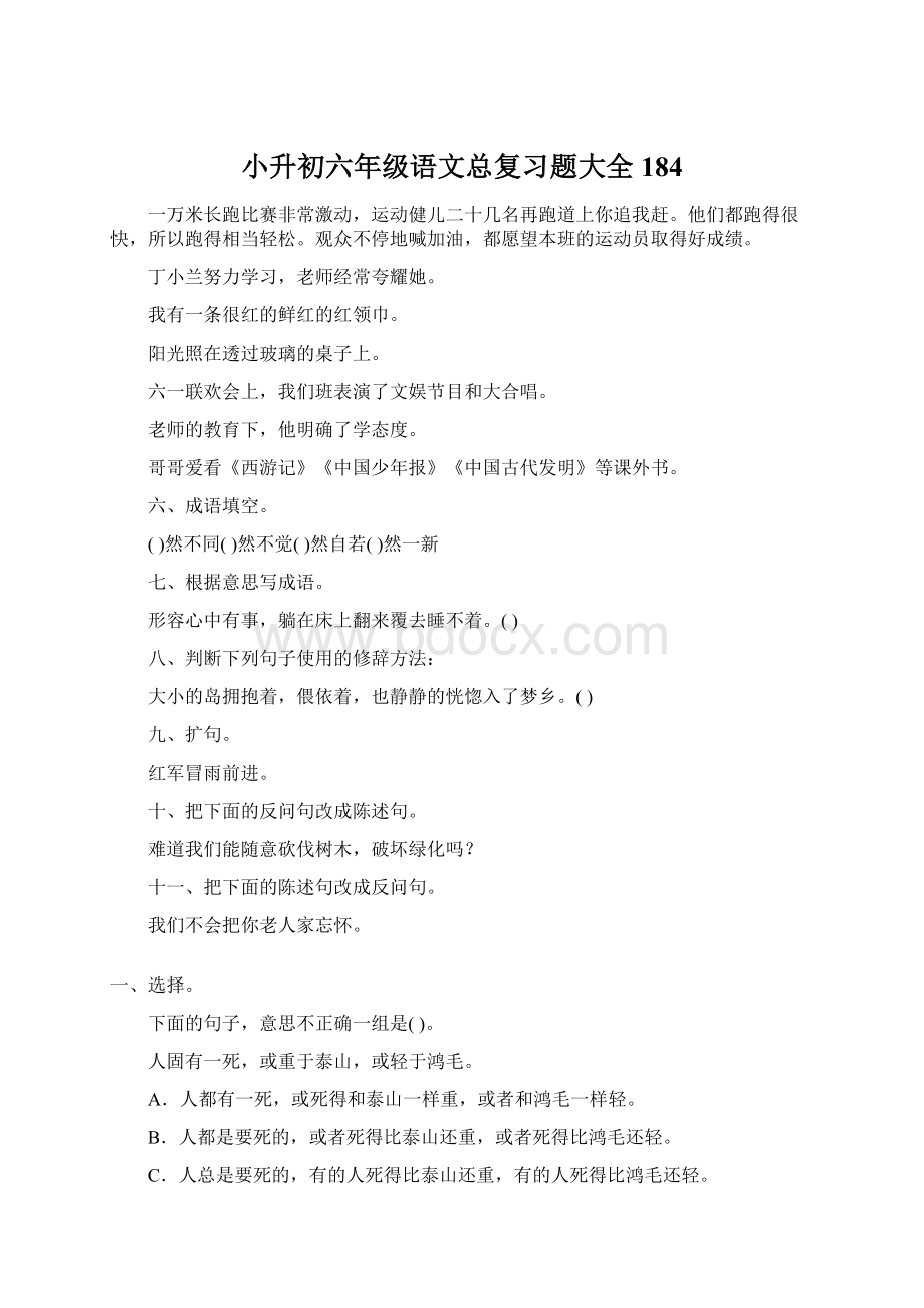 小升初六年级语文总复习题大全184Word格式.docx