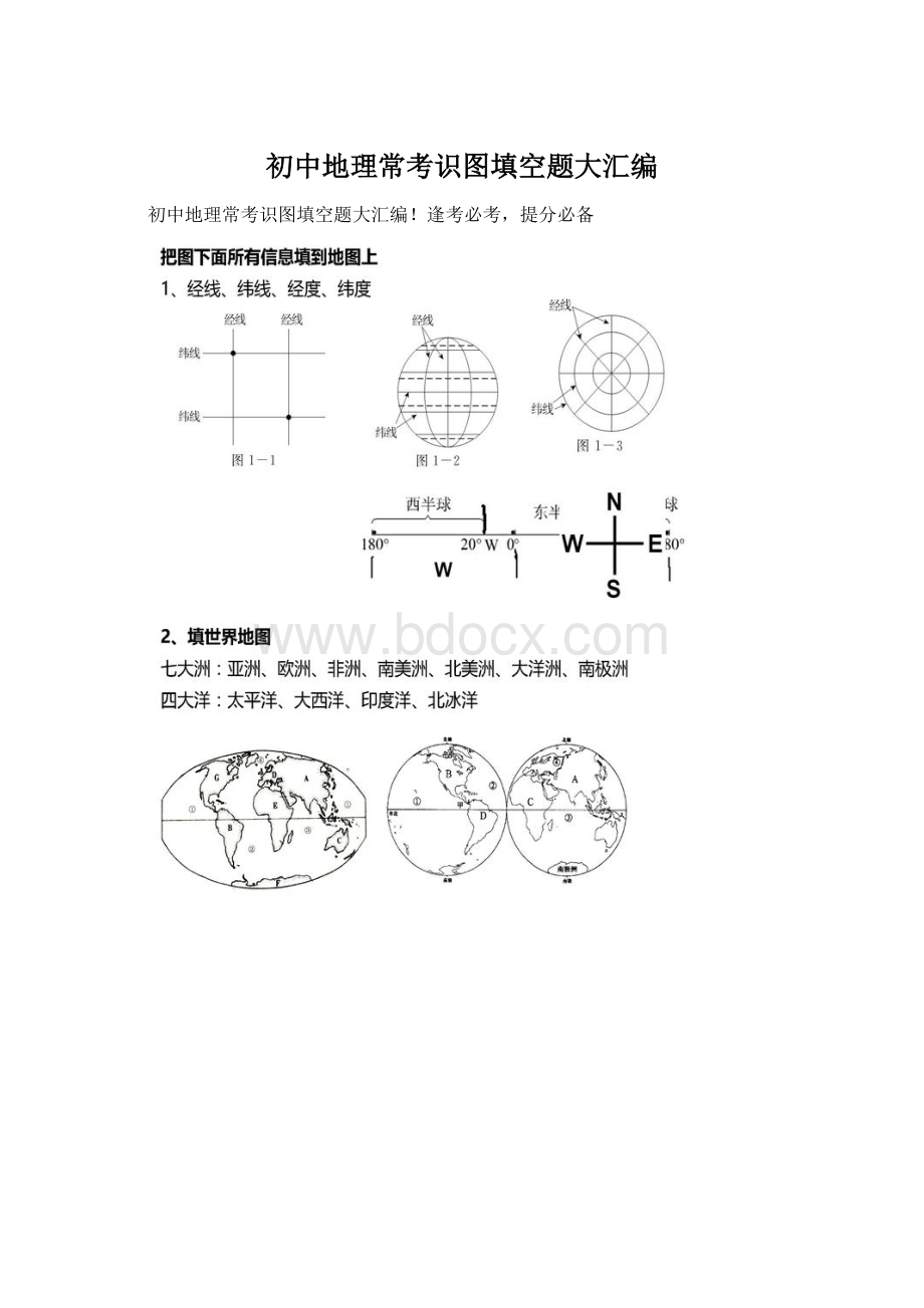 初中地理常考识图填空题大汇编.docx