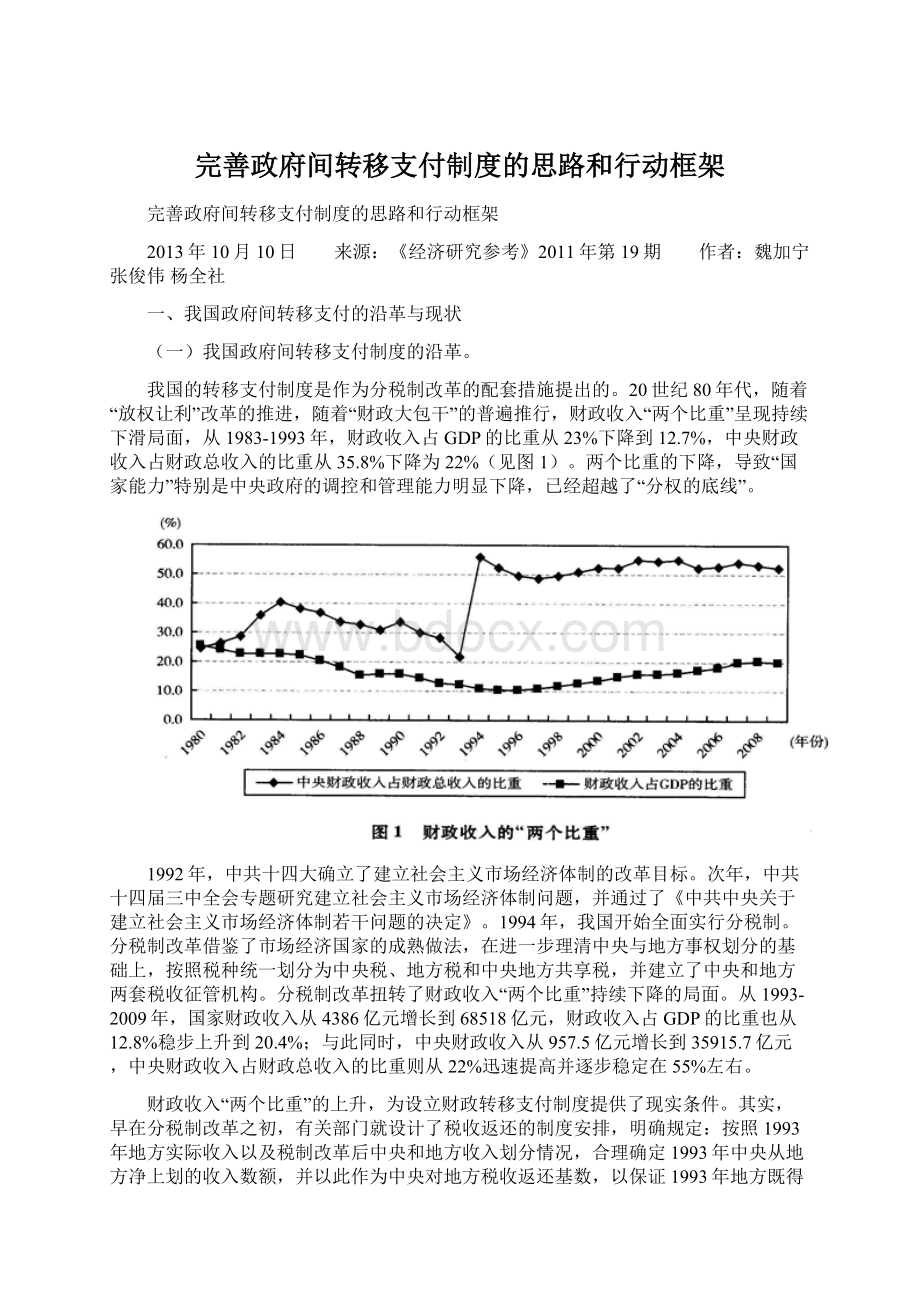 完善政府间转移支付制度的思路和行动框架.docx_第1页