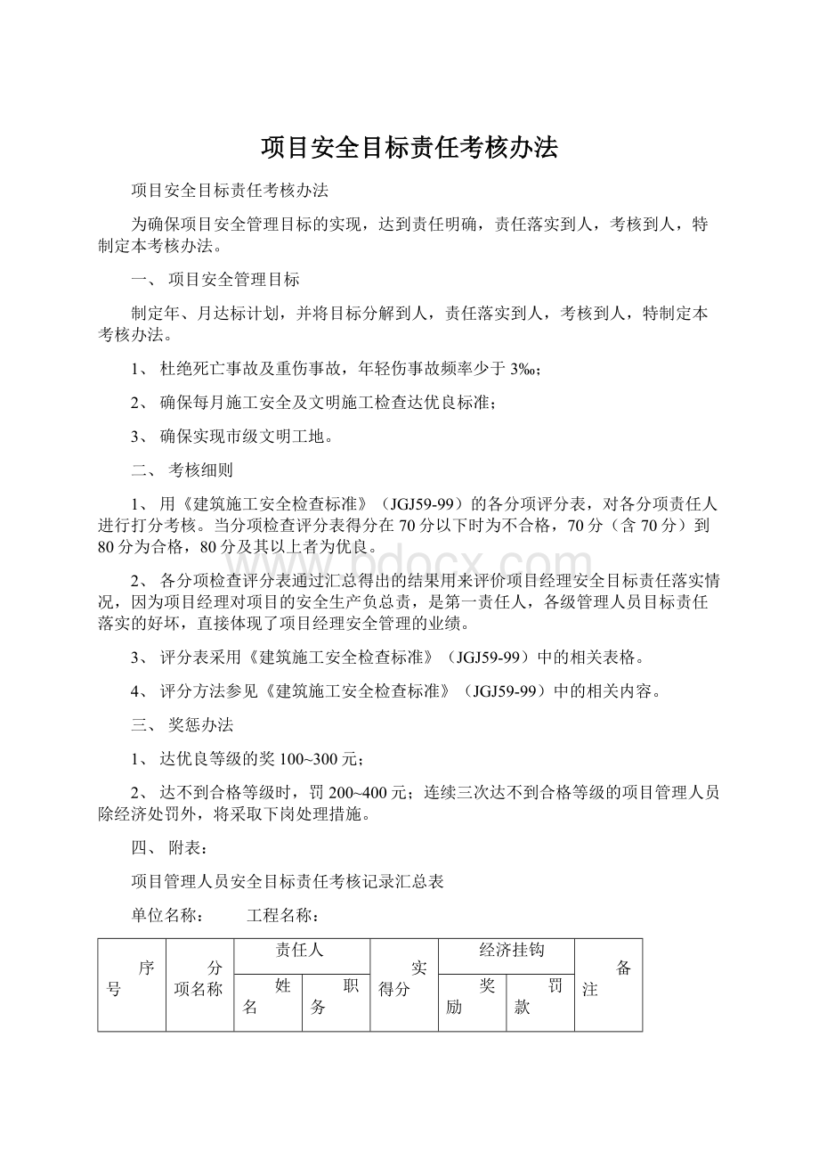 项目安全目标责任考核办法.docx_第1页