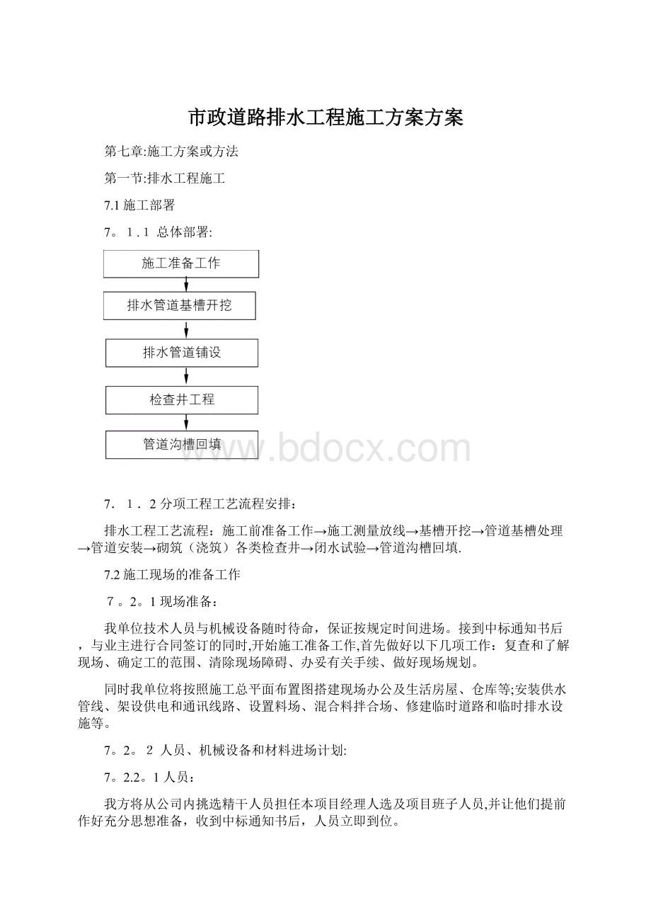 市政道路排水工程施工方案方案.docx_第1页