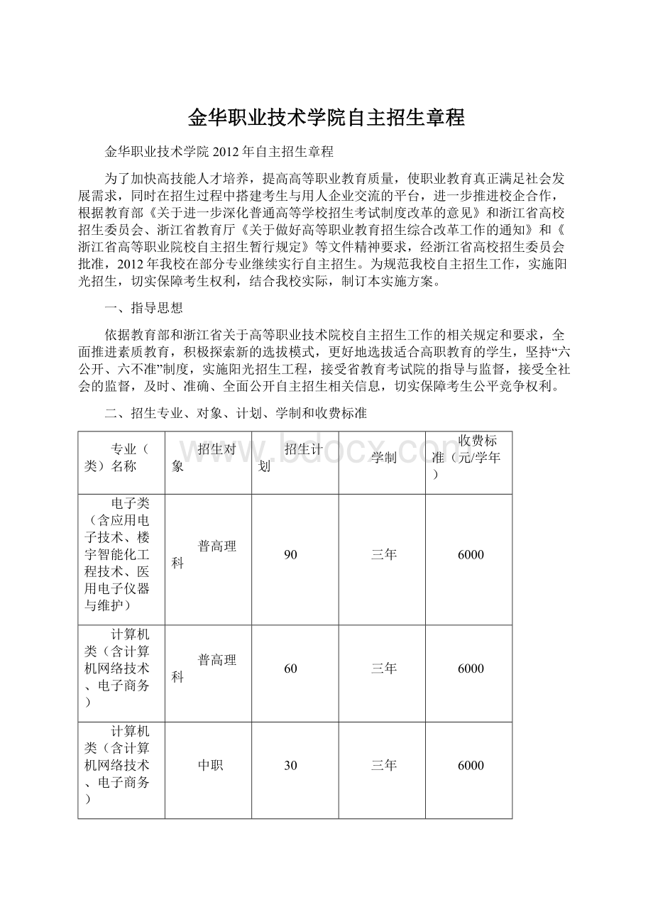 金华职业技术学院自主招生章程Word文档下载推荐.docx