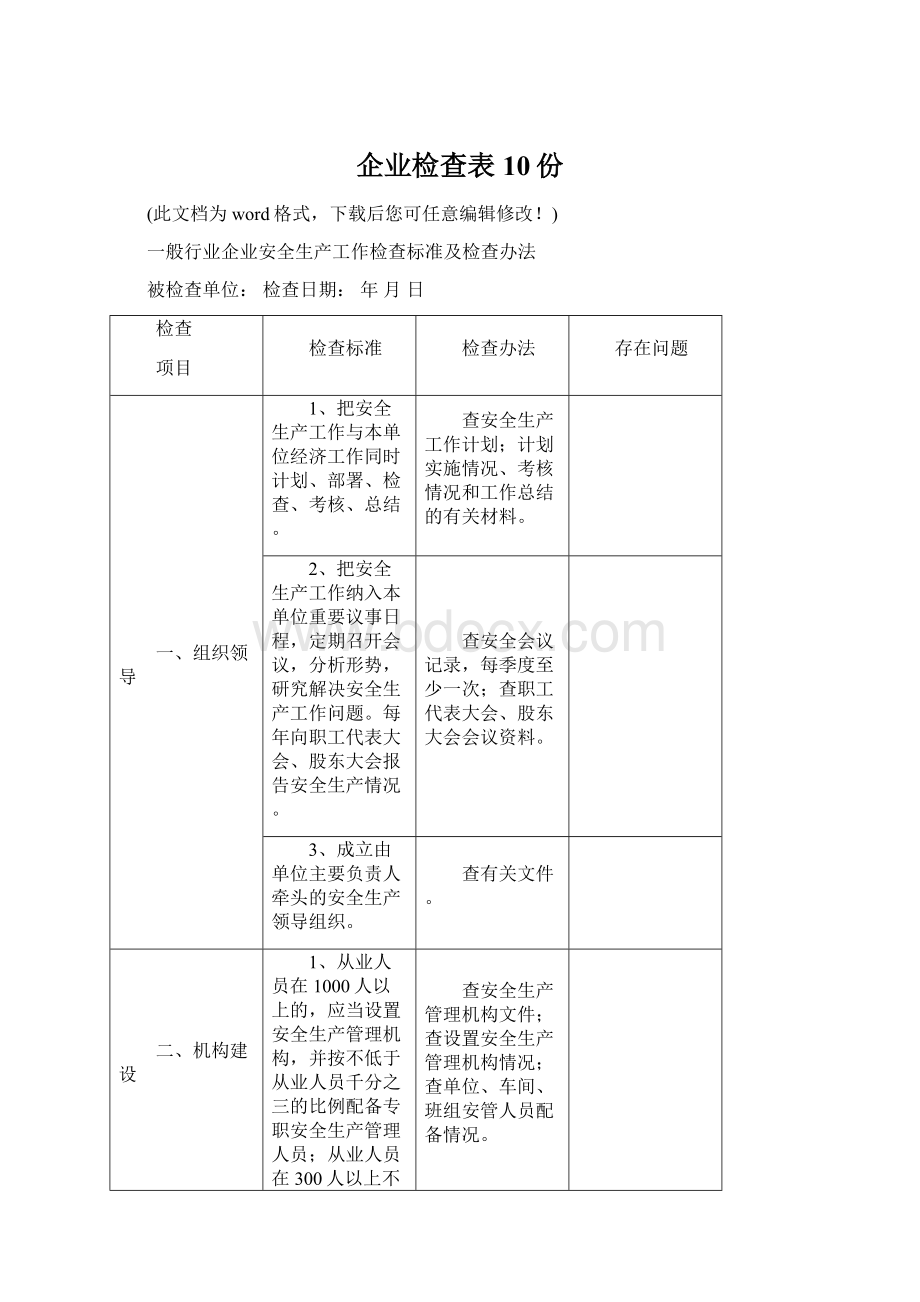 企业检查表10份Word文件下载.docx