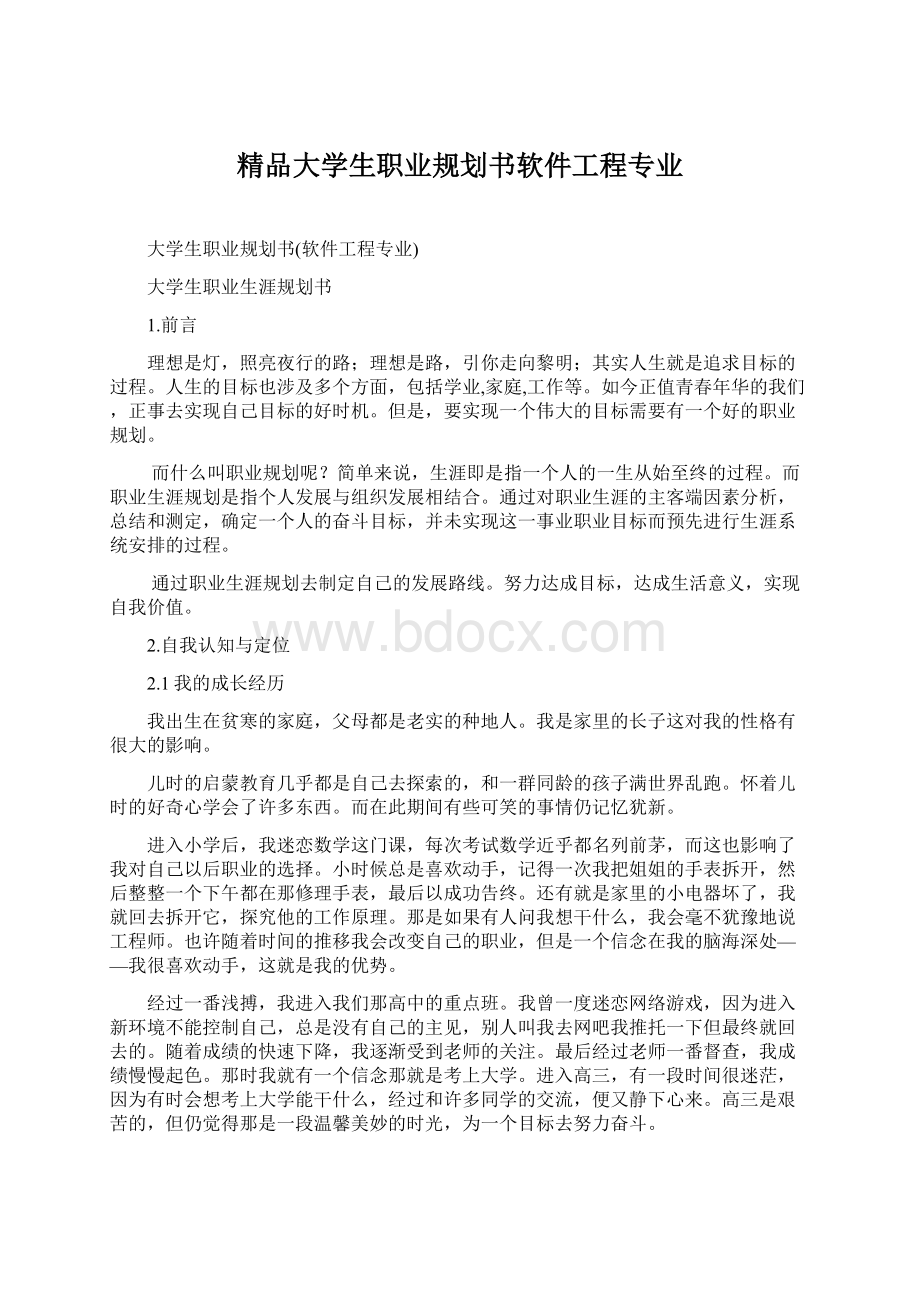 精品大学生职业规划书软件工程专业.docx