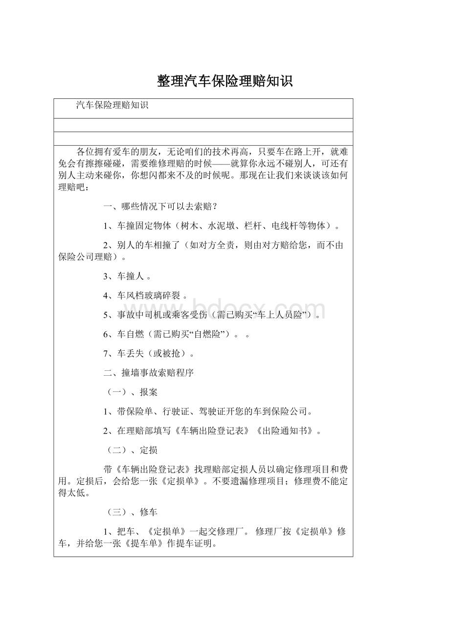 整理汽车保险理赔知识.docx_第1页