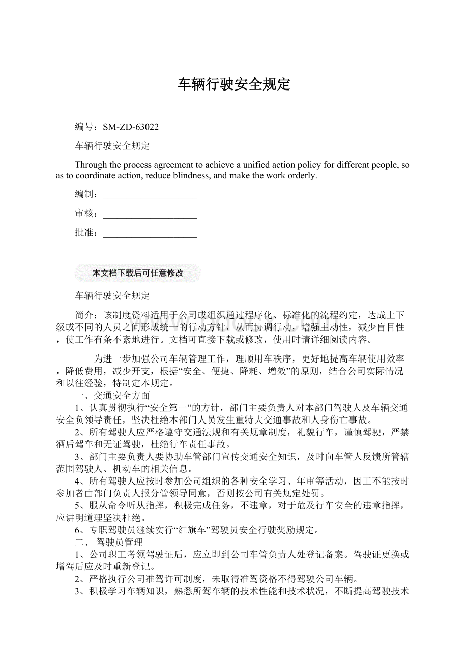 车辆行驶安全规定Word文档格式.docx