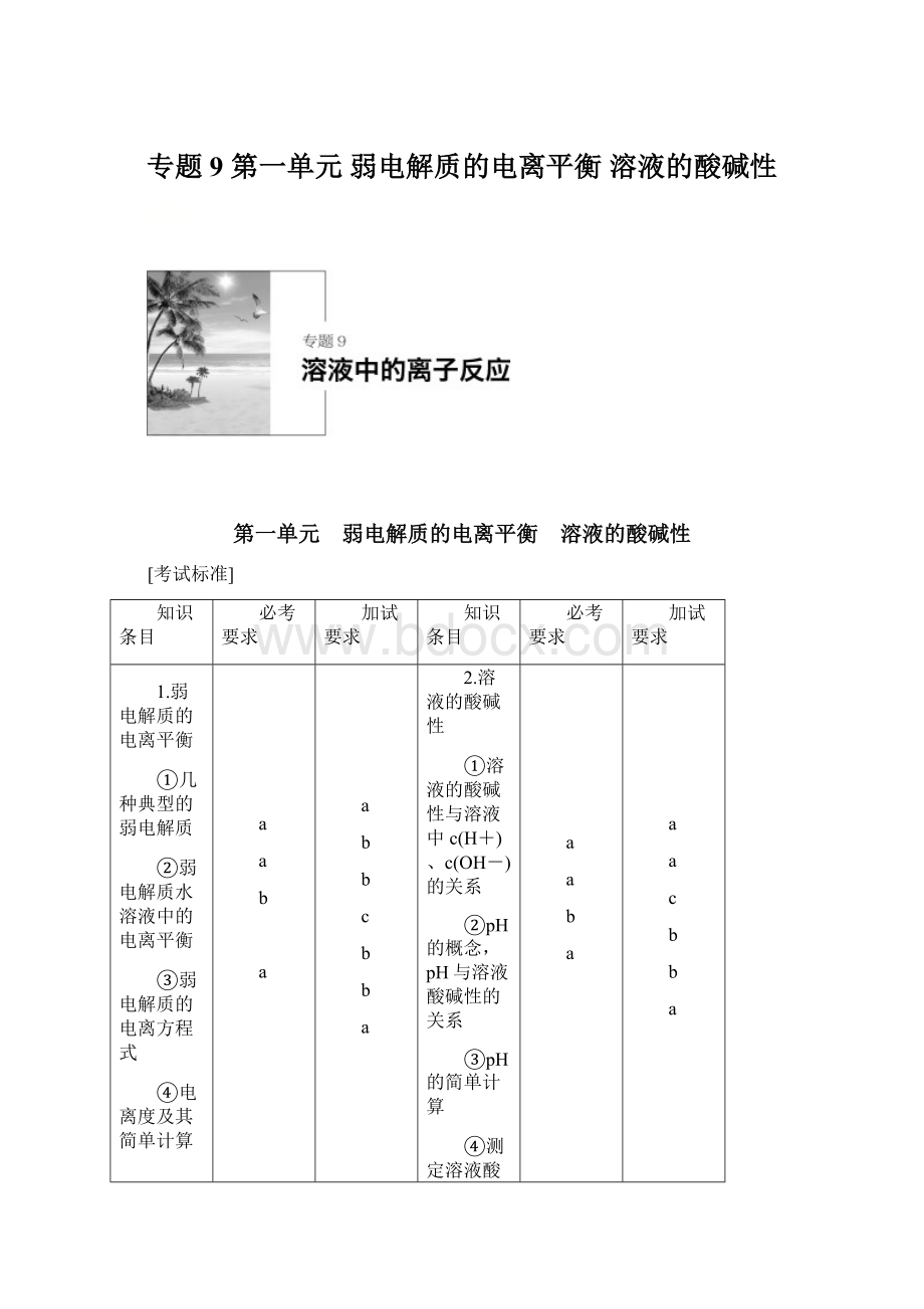 专题9 第一单元 弱电解质的电离平衡 溶液的酸碱性.docx_第1页